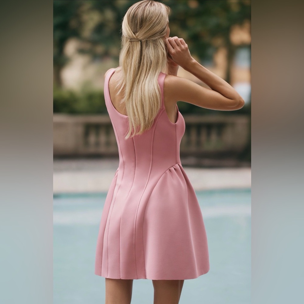 NWT Maeve Sleeveless Seamed Fit & Flare Mini Dress in Pink Drink Size M - Picture 3 of 9